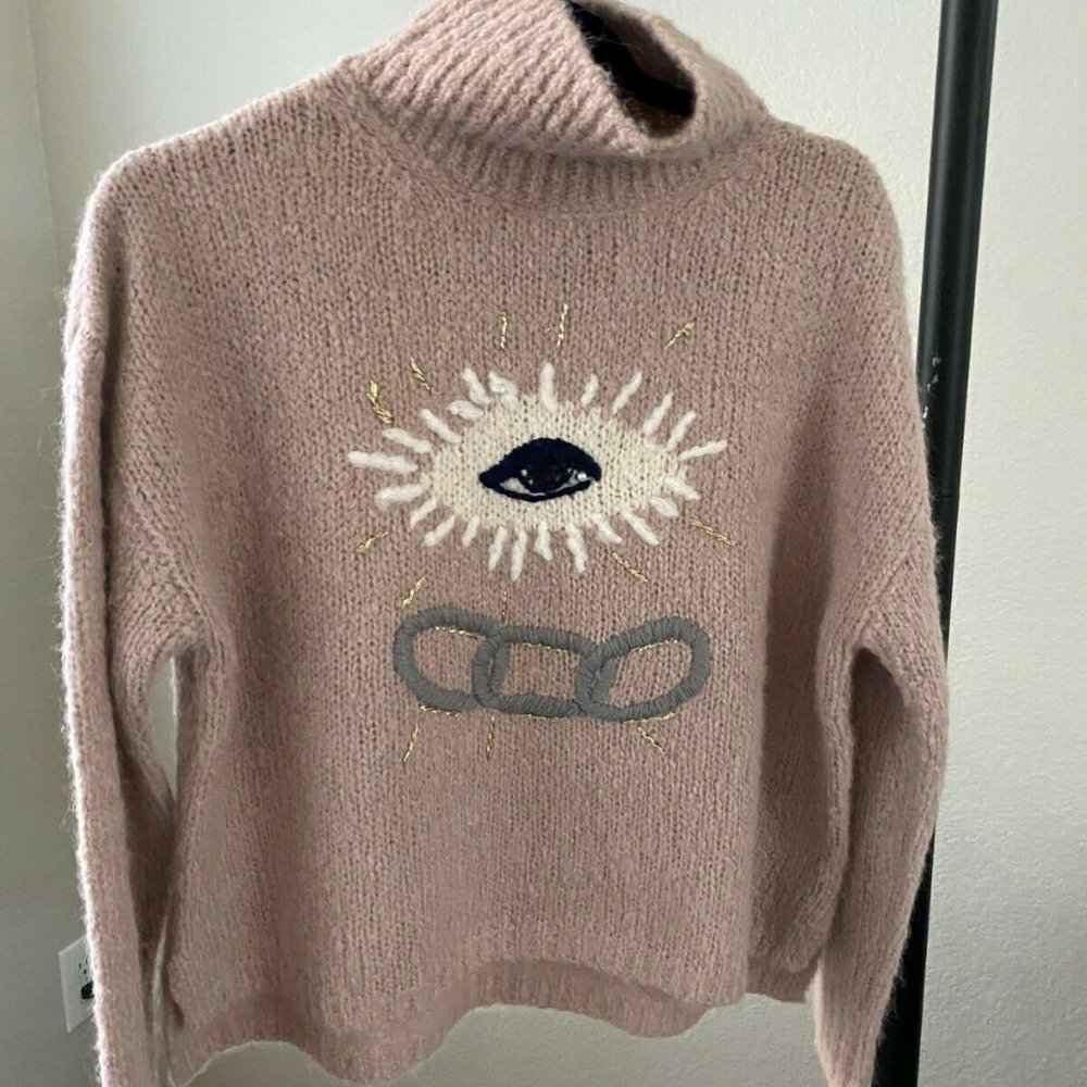 Raquel Allegra Dusty Pink Cowlneck Sweater with Eye Motif
